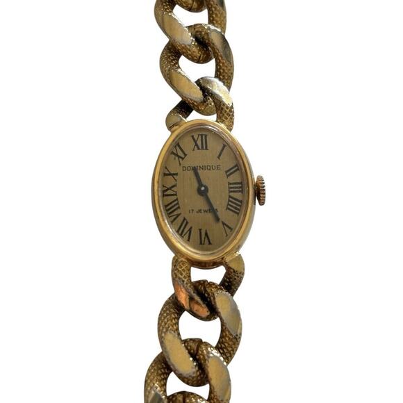 PAUL DOMINIQUE 17 Jewels Swiss Made Wind-up Gold Chain Women's Watch Working - Picture 5 of 8